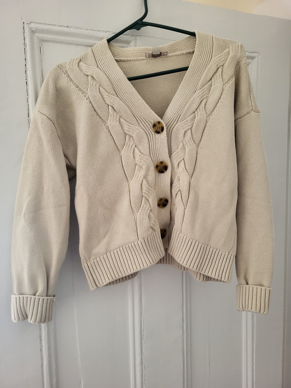 LOFT Cream Cable-Knit Button Cardigan